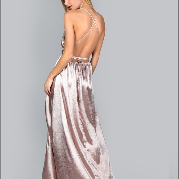 Cross back high split satin maxi slip dress - Picture 2 of 6